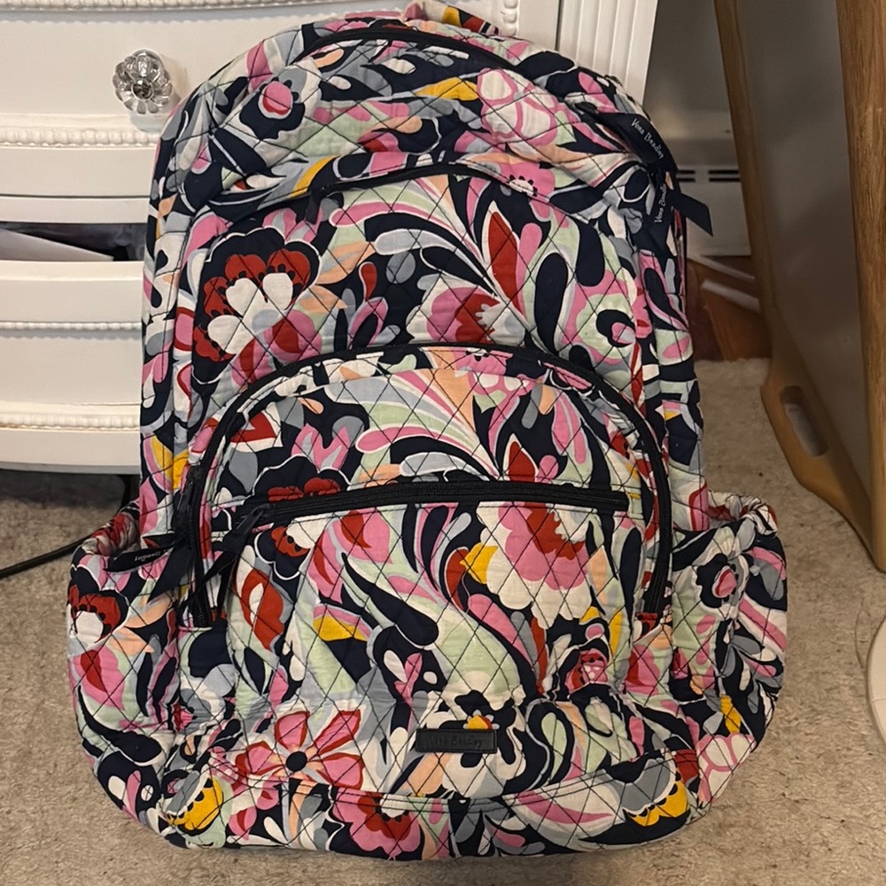 Vera Bradley Pink and Navy Backpack with Vibrant Floral Design